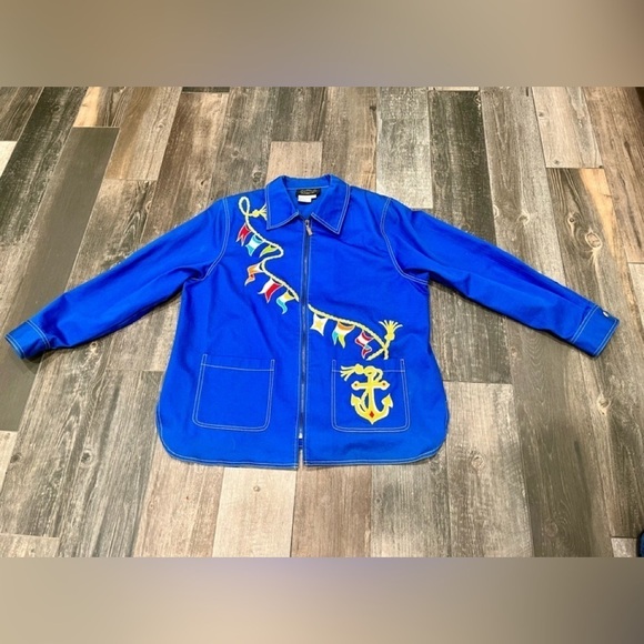 Bob Mackie Wearable Art Jacket Shirt Nautical Sailing Naval Anchor Flags size L - Picture 1 of 7